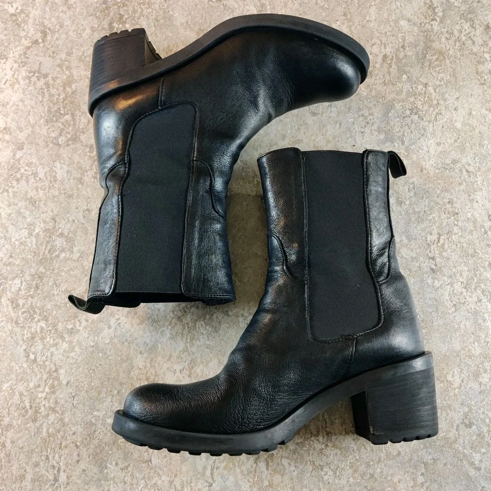 Emanuele Crasto Mid Calf Black  Italian Leather Pull On‎ Boots Size 38 / 7.5 - 8
